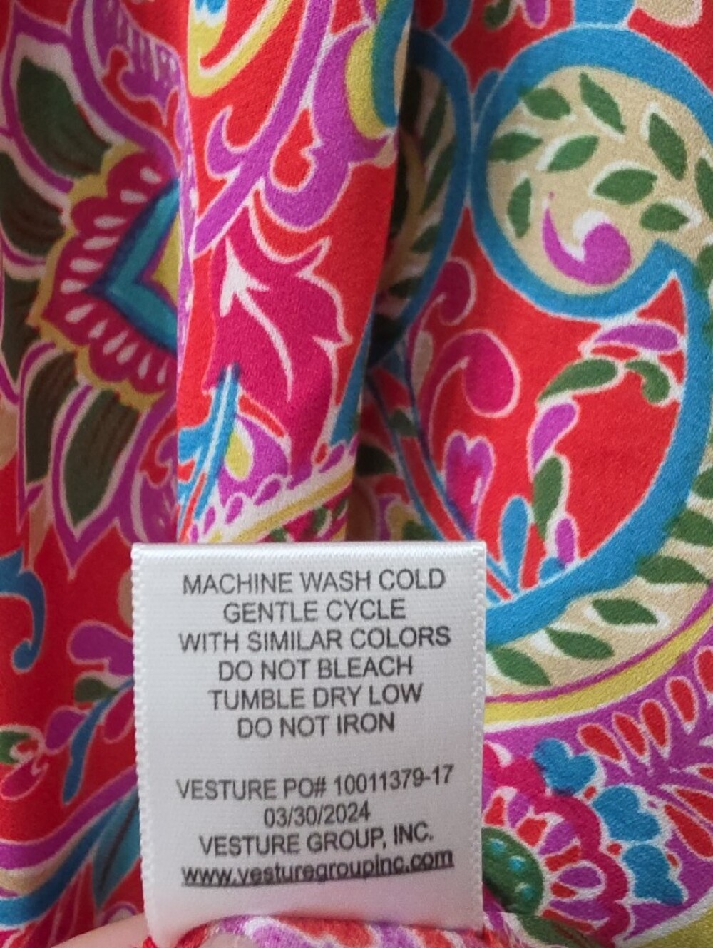 Chenault Vibrant Pink Paisley Tie-Neck Blouse with Ruffled Trim - 1X - Picture 4 of 8